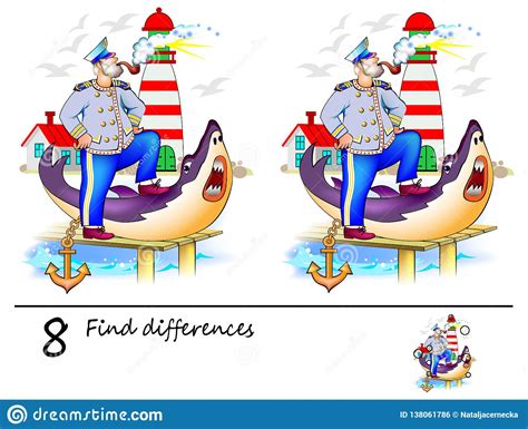 Logic Puzzle Game For Children And Adults Need To Find 8 Differences