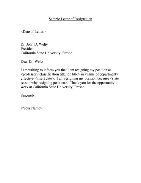 Resignation Letter Template Word Letter Daily References