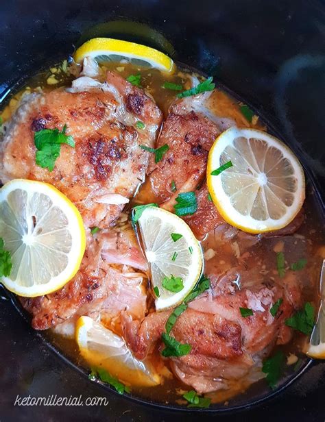 I love using my slow cooker because it's so convenient. Keto Crockpot Chicken Thighs With Lemon & Garlic | Recipe ...