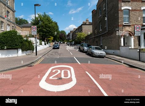 20 Mph Speed Limit Road Marking In Residential Street London England