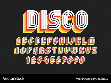 80s Retro Font Disco Style Alphabet And Numbers Vector Image