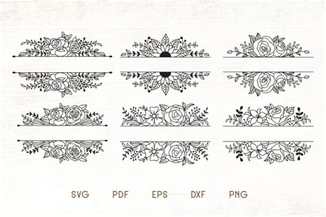 Floral Split Monogram Divider Frames Svg Vector 624702 Monograms