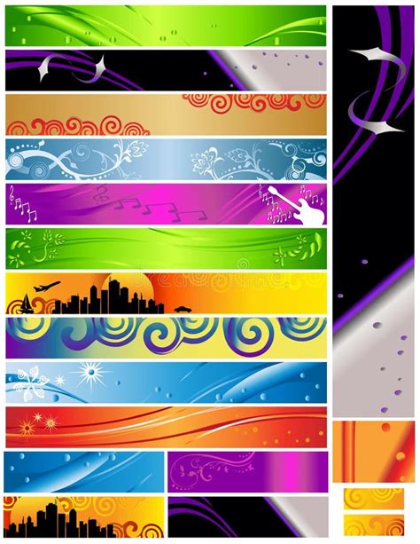 18 Banners Multi Themes And Colors 468x60 Stock Vector Illustration