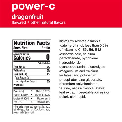 Vitaminwater Zero Sugar Power C Electrolyte Enhanced Water W Vitamins Dragonfruit Drink 20 Oz