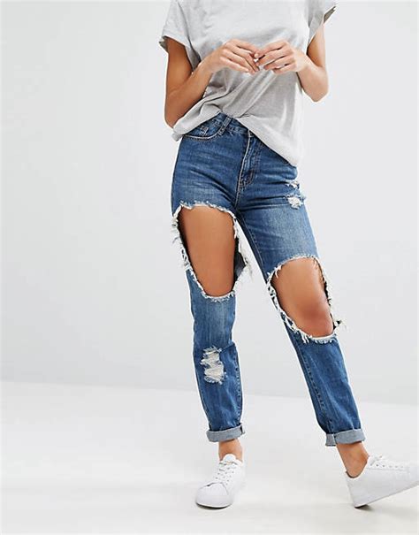 Missguided Riot Mom Jeans Mit Hohem Bund In Used Optik Asos