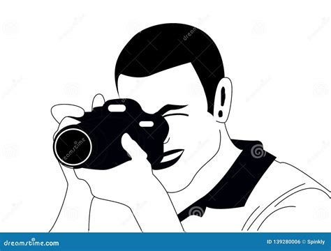 Illustration For Man Holding Camera In Black And White Stock