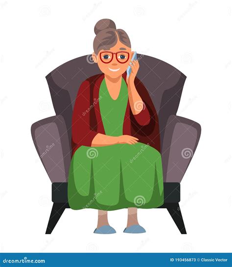 Vector Character Elderly Woman Talking On Phone Stock Vector