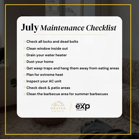 A White Sign With The Words July Maintenance Checklist