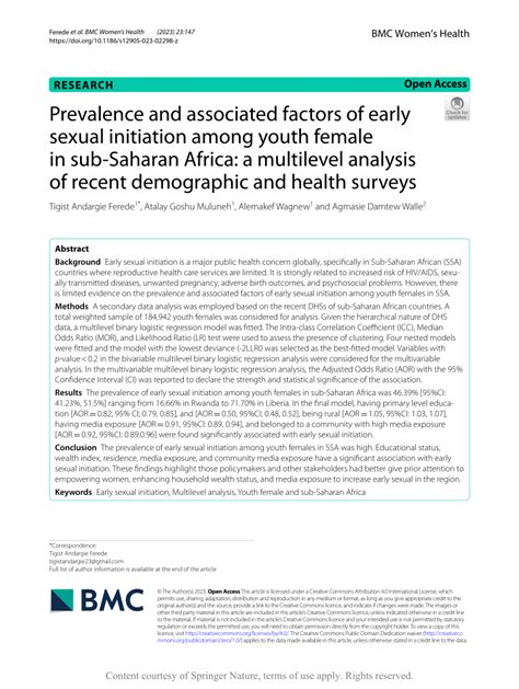 Pdf Prevalence And Associated Factors Of Early Sexual Initiation