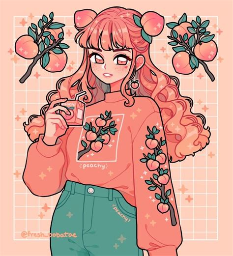 peach girl an art print by fresh bobatae girls cartoon art cute kawaii drawings kawaii art