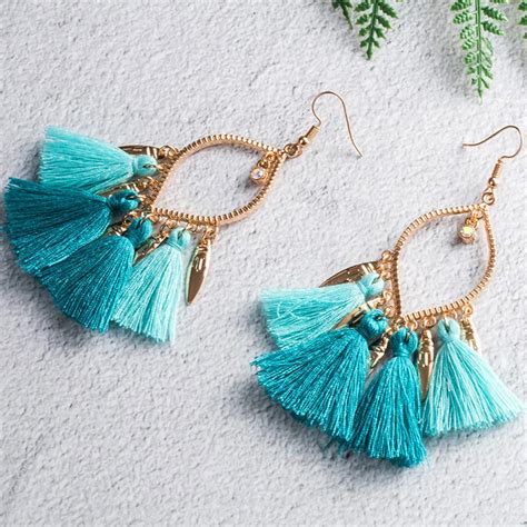 buy 2018 good quality cotton tassel earrings bohemian women statement dangle