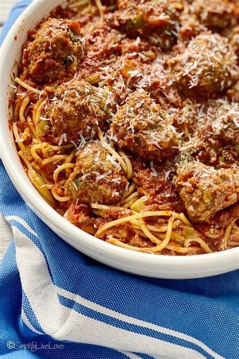 Classic Homemade Spaghetti And Meatballs Recipe Simplify Live Love
