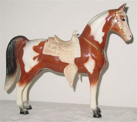 Vintage 1950s Hard Plastic Horse Brown Pinto With Saddle 115 Long 10