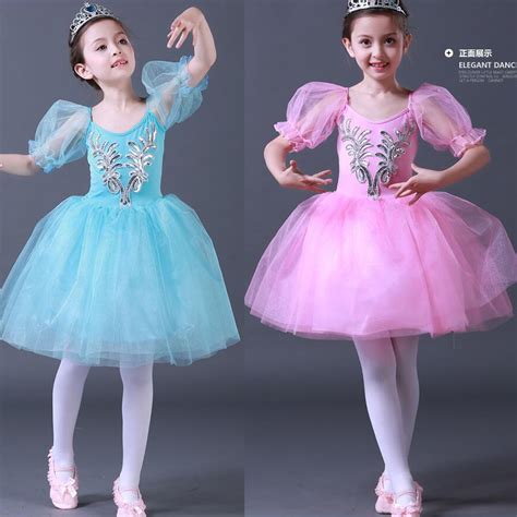 Girls Ballerina Dance Dress Classic Ballet Tutu Pink Blue Romantic Tutu