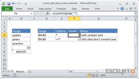 Excel Formula Count Cells That Contain Text Excel