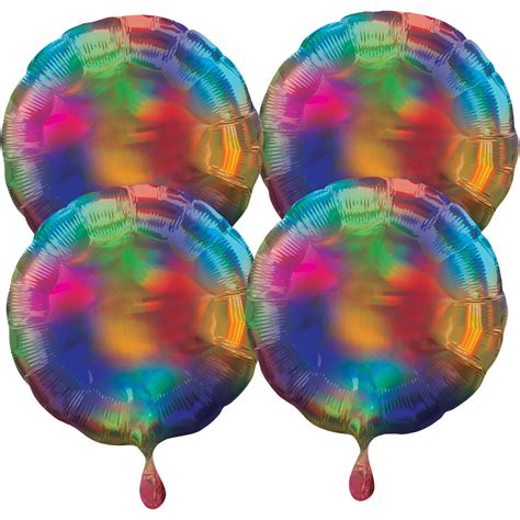 Multi Pack Iridescent 4 Pack Circle Rainbow Foil Balloon P41 Packaged