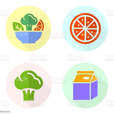 Ilustración De Iconos Planos De Alimentos Saludables Ilustraciones