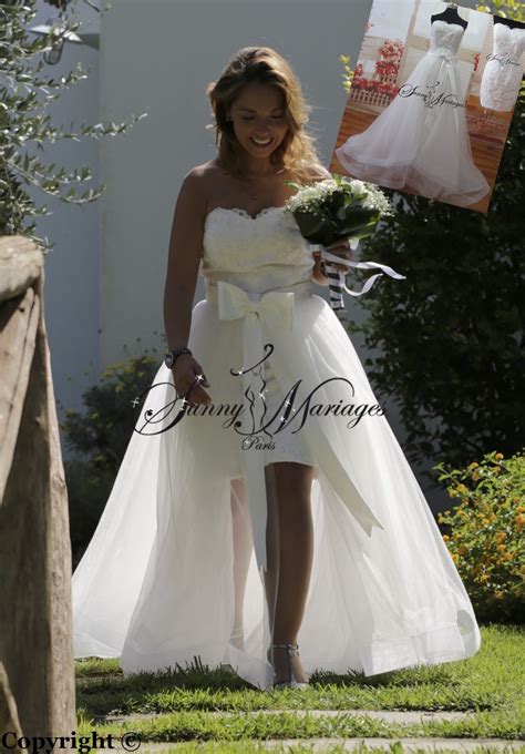 Robe de mariée jupe amovible. robe de mariee courte en satin et jupe en tulle amovible ...