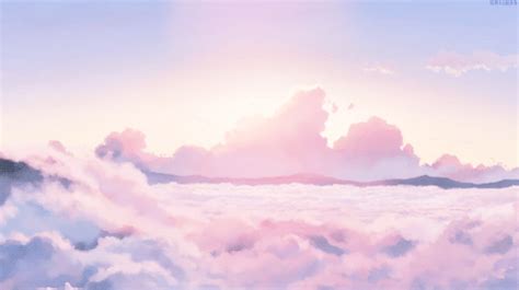 Silhouette of steel ridge wallpaper, blue and pink sky painting. Stories: Aesthetic Anime Landscape Gif