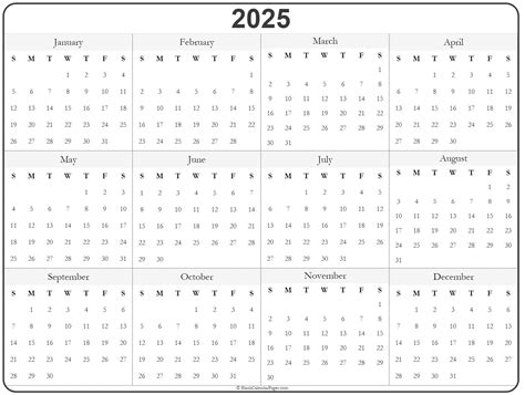 Printable Calendars 2021 To 2025 Example Calendar Printable