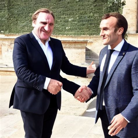 Gérard Depardieu Serrant La Main à Emmanuel Macron Généré Par Lia