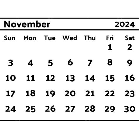 2024 Calendar November Black Vector 2024 Calendar Calendar November