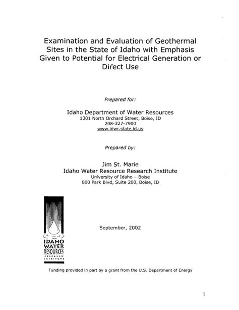 Examination And Evaluation Of Geothermal Sites In The State Of Idaho