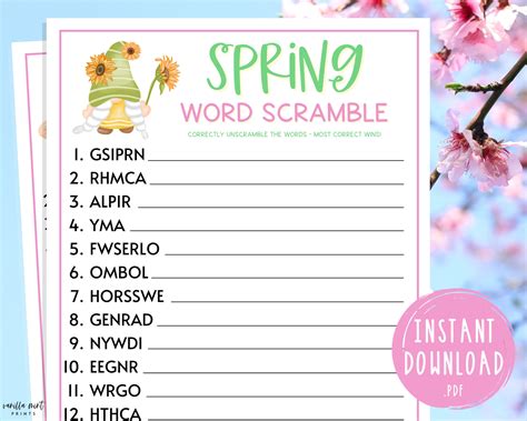 Spring Word Scramble Game Printable Springtime Games Party Etsy Canada