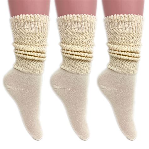 Lightweight Slouch Socks For Women Extra Thin Ecru Cotton Socks 3 PAIRS