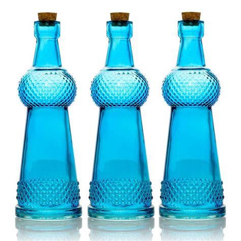 3 Pack 6 6 Savannah Turquoise Clear Vintage Glass Bottle With Cork Diy Wedding Flower Bud