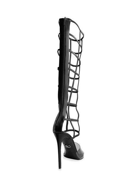 Maxime Knee High Black Leather And Pvc Sandals Monika Chiang