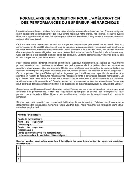 Fiche De Suggestion Pour L Am Lioration Des Performances Mod Les