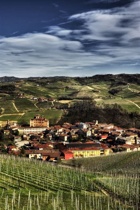 Langhe View Of The Town Of Barolo And Its Vineyards Stock Photo