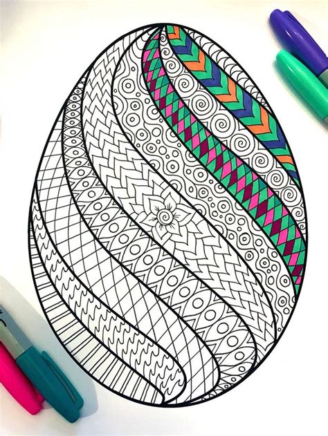 Coloring pages of seamless geometric shape. Swirl Easter Egg - PDF Zentangle Coloring Page in 2020 ...