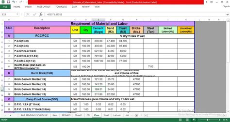Sample Concrete Quantity Takeoff Excel Spreadsheet Ing Free Concrete