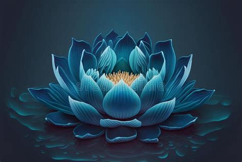 Lotus Flower Floating In The Centre Of A Blue Water With A Blurred