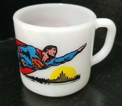 Vintage 1971 Dc Comics Superman Coffee Mug Cup Federal Milk Glass