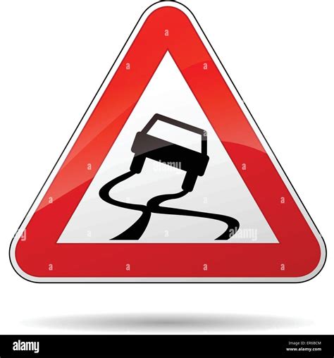 Vector Illustration Of Triangle Traffic Sign For Slippery Road Stock