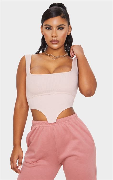 nude rib dip hem sleeveless crop top tops prettylittlething ca