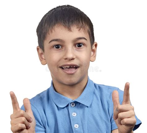 Happy Child A Boy In A Blue T Shirt Isolate Stock Photo Image Of