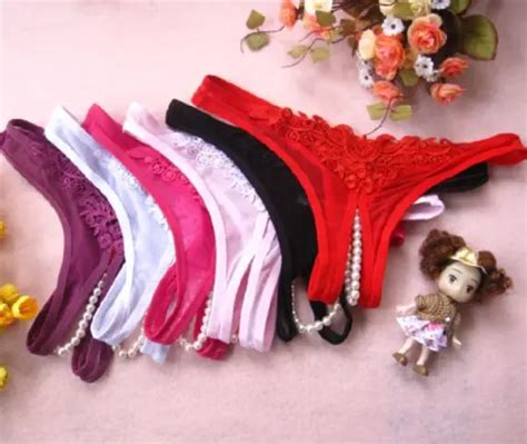 Sexy Thongs Panties Open Crotch Crotchless Underwear Pearl Night Lace G
