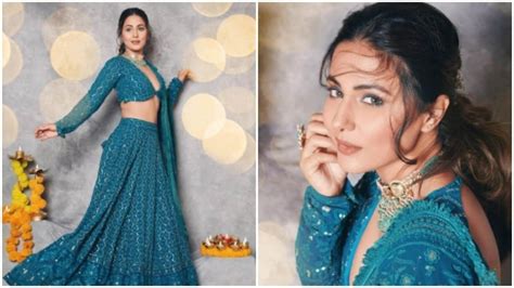 Hina Khan Is The Epitome Of Elegance In A Teal Blue Chikankari Lehenga Hindustan Times