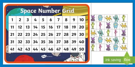 Space Themed 1 To 50 Number Grid Teacher Made