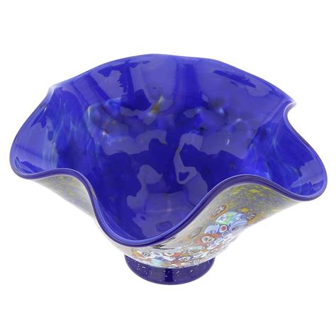 Glassofvenice Murano Glass Millefiori Fazzoletto Bowl Cobalt Etsy