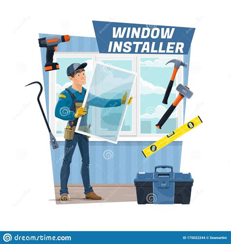 Carpenter Worker Window Installer Occupation Job Stock Vector
