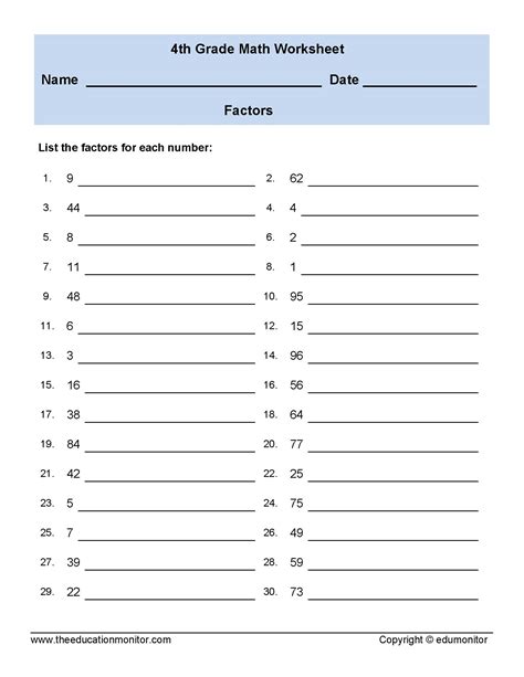 Finding Factors Of Numbers Worksheets