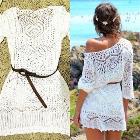 2018 Women Lace Floral Sashes White Crochet Cover Up Swimwear Bathing Suit Summer Swimwear Cover