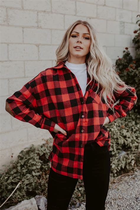 Beloved Button Down Flannel One Loved Babe Red Flannel Shirt Outfit