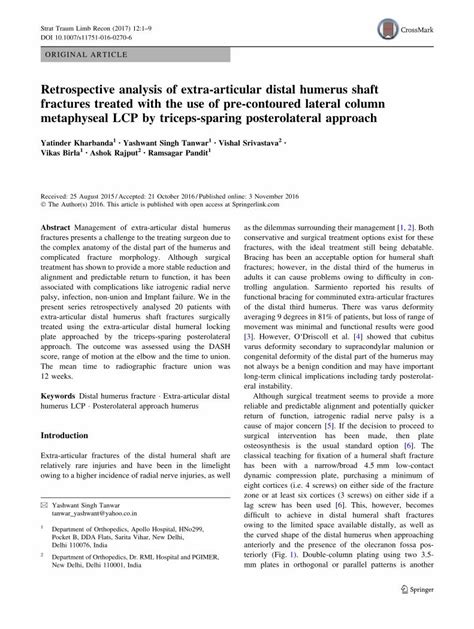 PDF Retrospective Analysis Of Extra Articular Distal Humerus Abstract Management Of