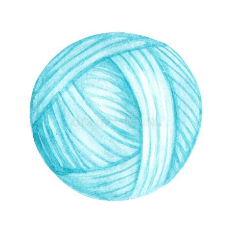 Watercolor Blue Ball Of Yarn For Knitting Isolated On White Stock
